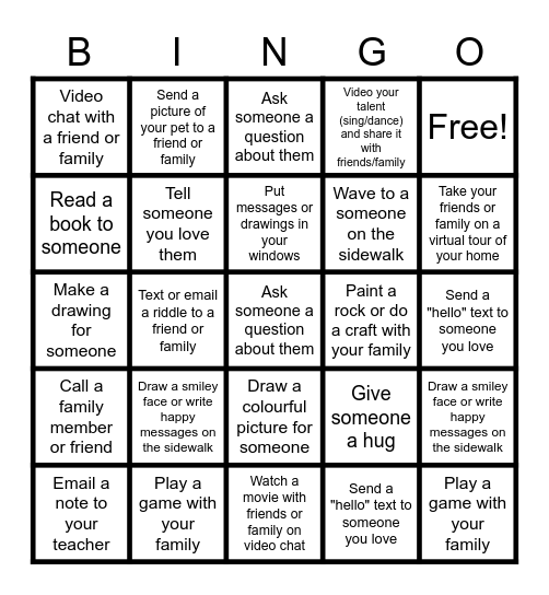 Social Connection Bingo Card