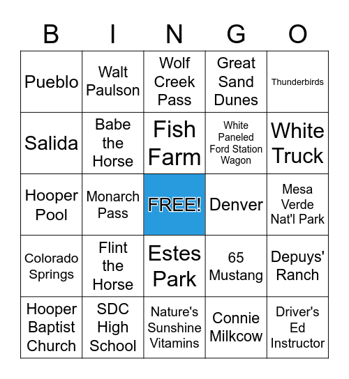 Colorado Bingo Card