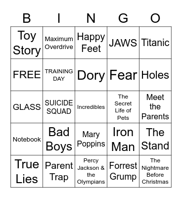 MOVIES!!!!!!! Bingo Card