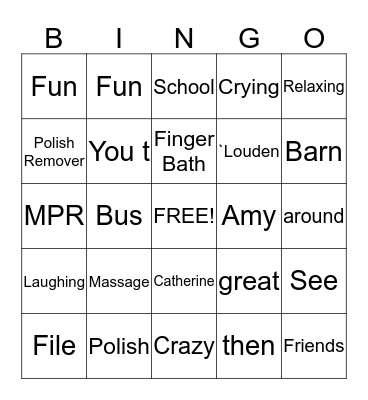 Spa Fun Bingo Card