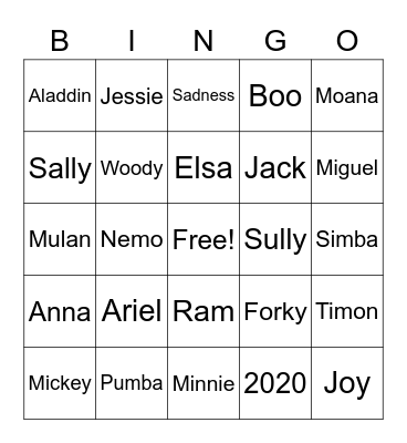 Disney 2 Bingo Card