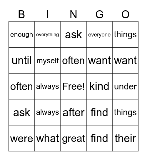 Mrs. Tunic Bingo Card