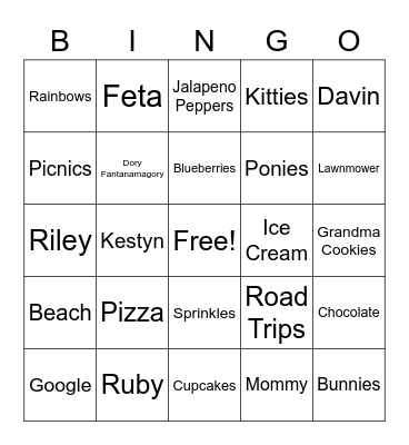 Fun Cousin Time! Bingo Card