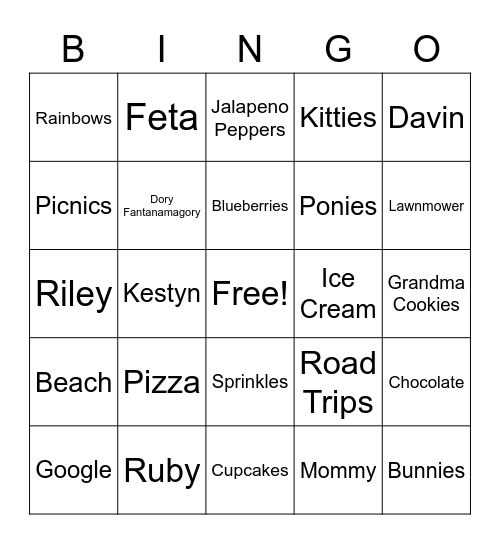 Fun Cousin Time! Bingo Card