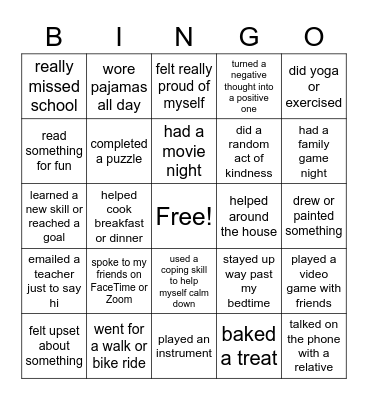 What Have You Been Up To? Bingo Card