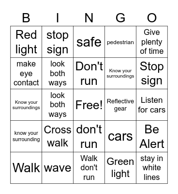 Defensive Walking Bingo Card