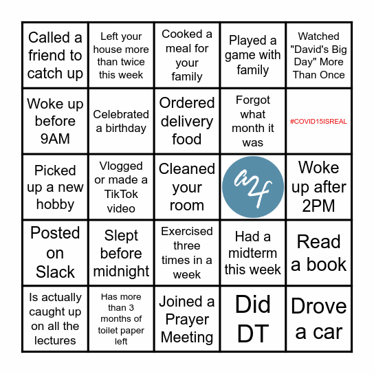 A2F SHELTER - IN - PLACE BINGO Card