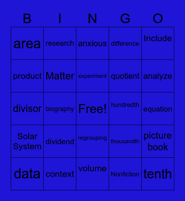 5th Grade Specialist Bingo Card