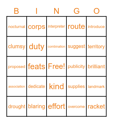 Vocabulary Bingo Card