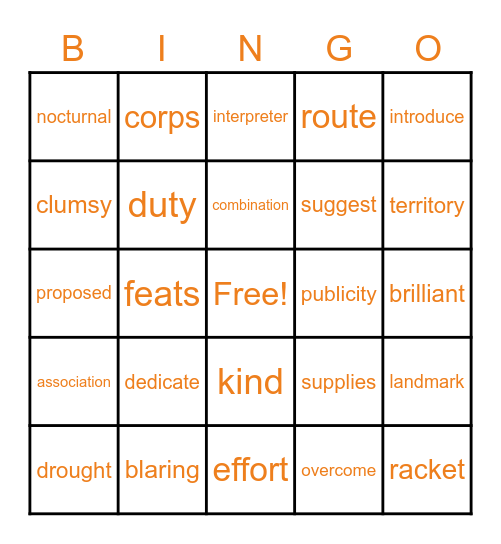 Vocabulary Bingo Card