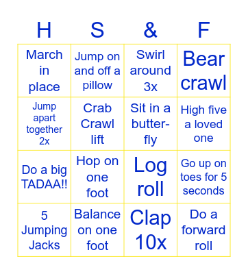 Hop Skip & Flip Bingo Card