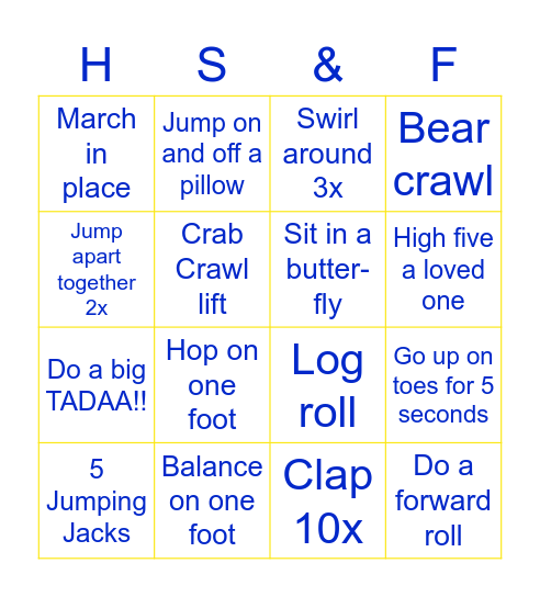 Hop Skip & Flip Bingo Card