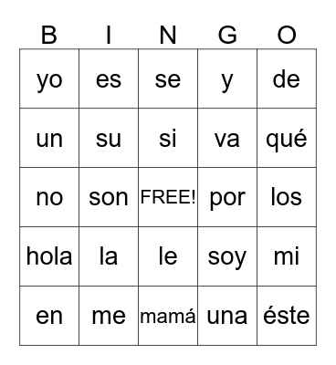 PALABRAS DE ALTA FRECUENCIA Bingo Card