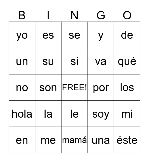 PALABRAS DE ALTA FRECUENCIA Bingo Card