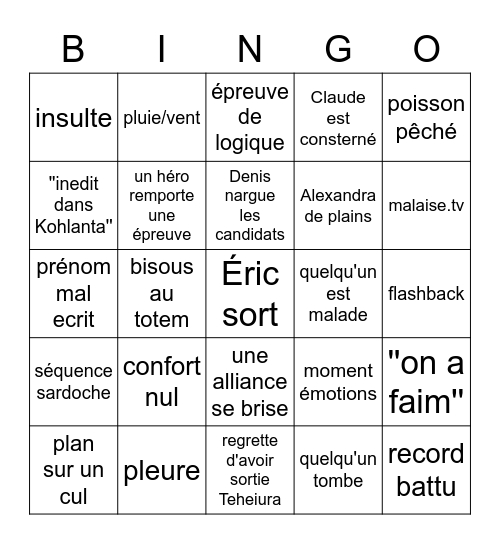 KOH LANTA Bingo Card