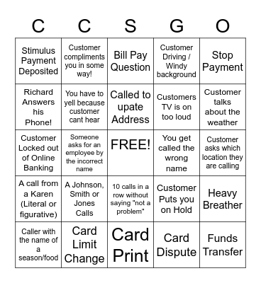 Call center Bingo Card