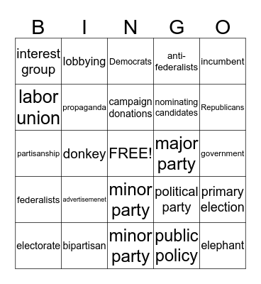 Chapter 5 Magruders - POLITICAL PARTIES Bingo Card