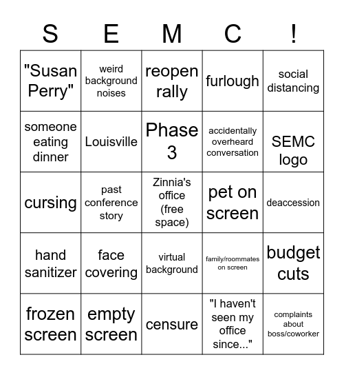 SEMC Happy Hour Bingo 2 Bingo Card