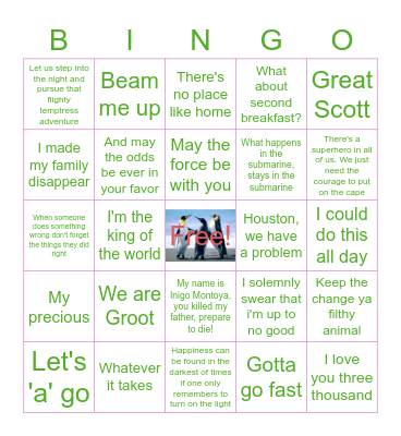 Movie, TV show and video game quotes Bingo Card