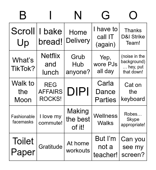 Reg Affairs Telecommuting Bingo Card