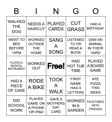 FAMILY BINGO Card