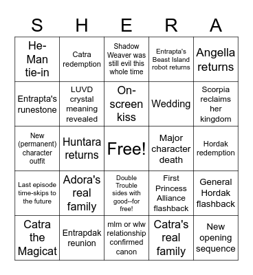 Season 5 Bingo Card
