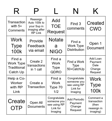 RP LINK --Imaging Bingo Card
