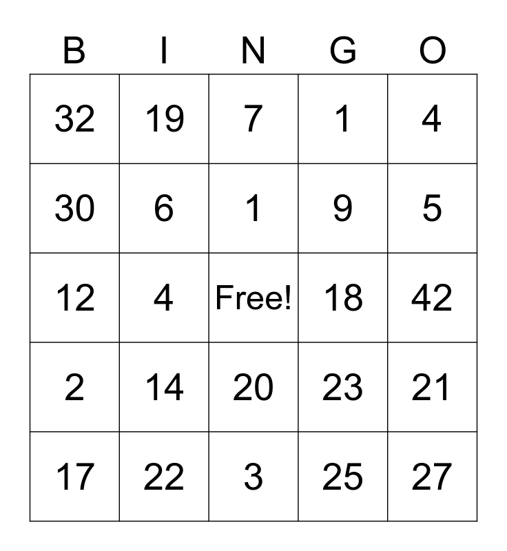Bag Bingo Card