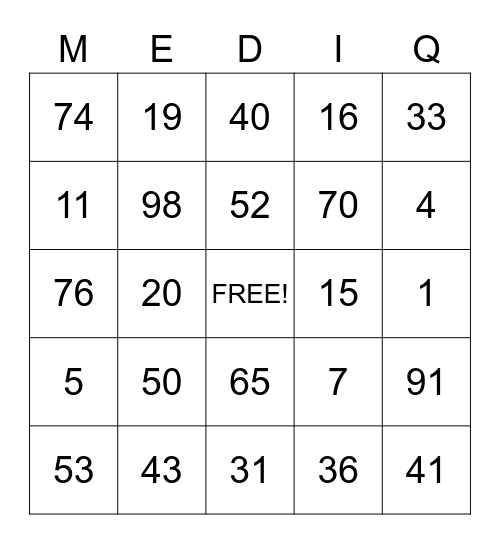 ORIGINAL Bingo Card