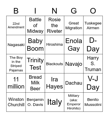 World War II Bingo (Section 2) Bingo Card