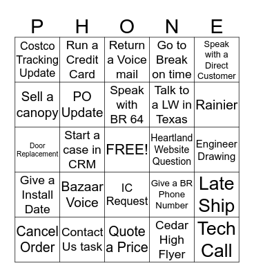 Customer Service Phone Bingo Card