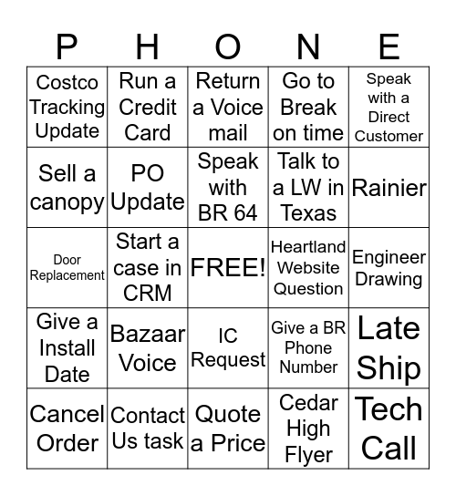 Customer Service Phone Bingo Card