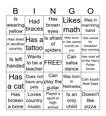 Find Someone Who...  Bingo Card