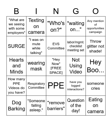 TEAM ANIMO ZOOM BINGO Card