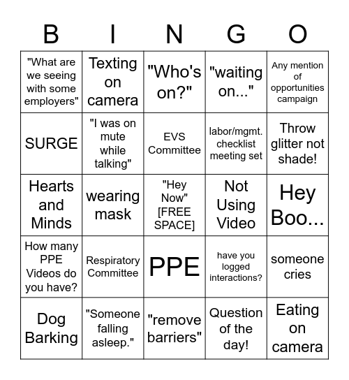 TEAM ANIMO ZOOM BINGO Card