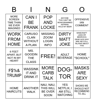 Coe-vid Bingo Card