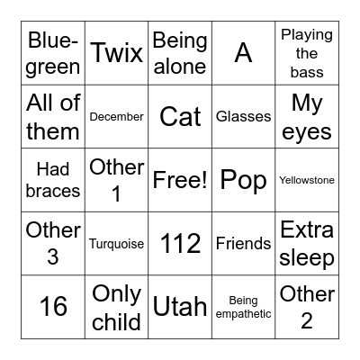 Individualized Bingo Card