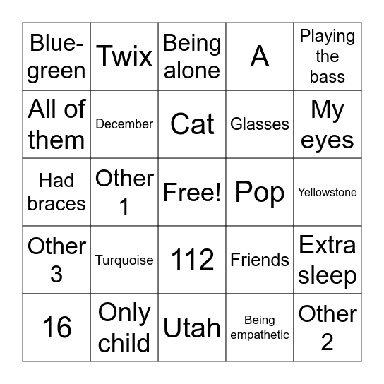 Individualized Bingo Card