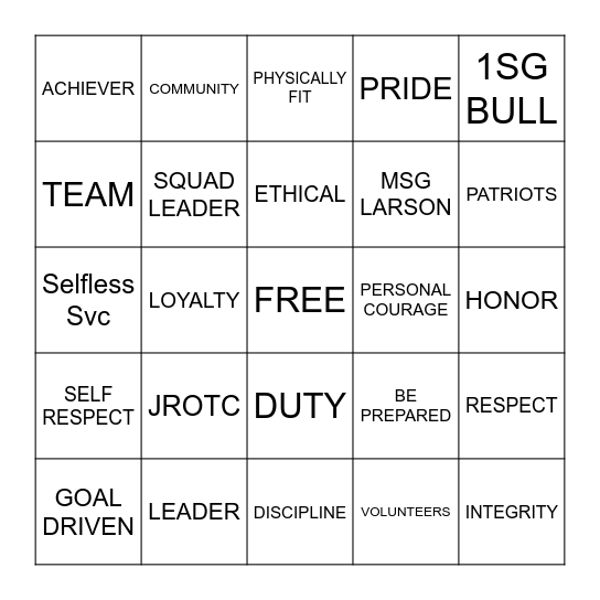 JROTC BINGO Card