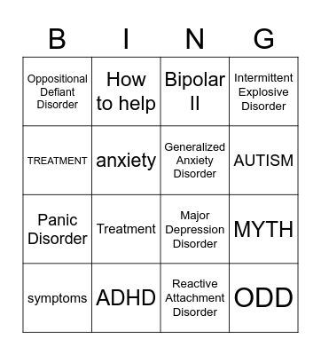 Mental Health Bingo Card