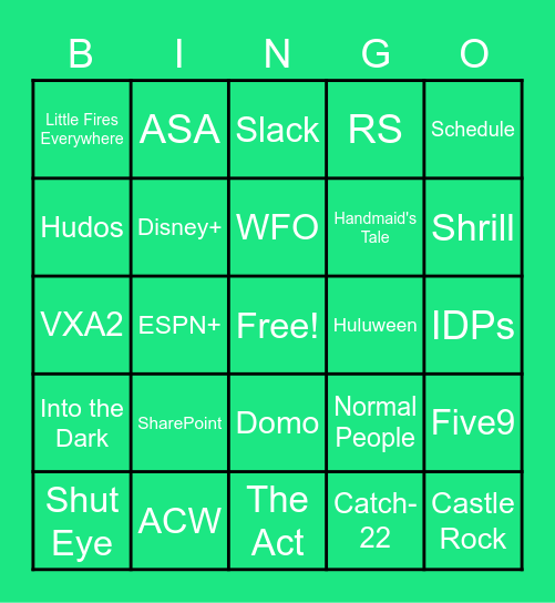 Hulu WFO Bingo Card