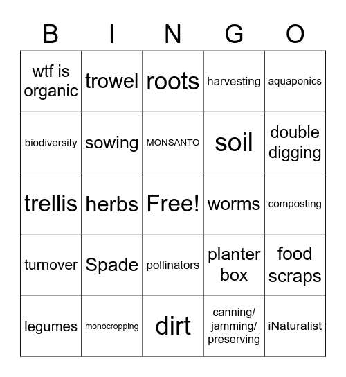*Garden Jargon Bingo* Bingo Card