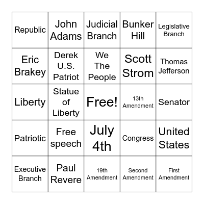 Patriot Bingo Card