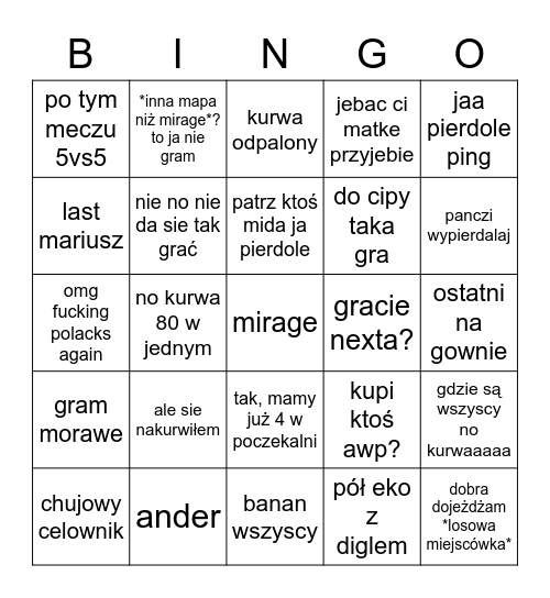 Granie w cs na disie Bingo Card