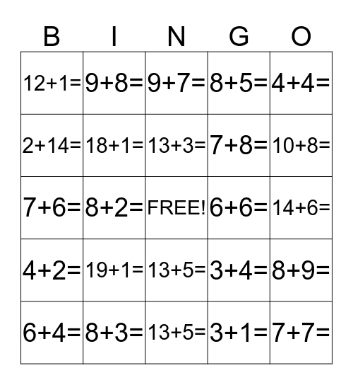 optellen tot 20 Bingo Card