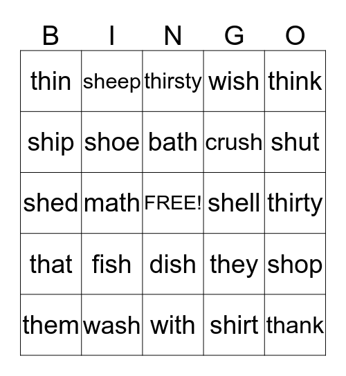 SH, TH Bingo  Bingo Card