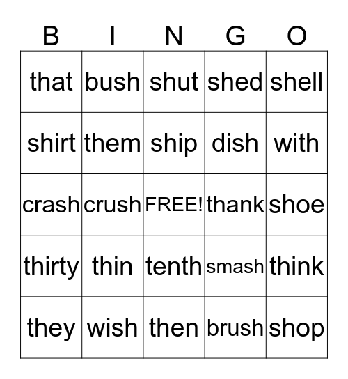 SH, TH Bingo  Bingo Card