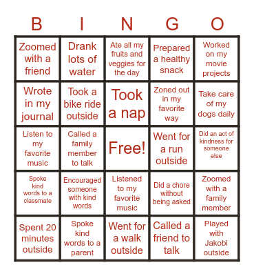 Staying Healthy BINGO! Bingo Card