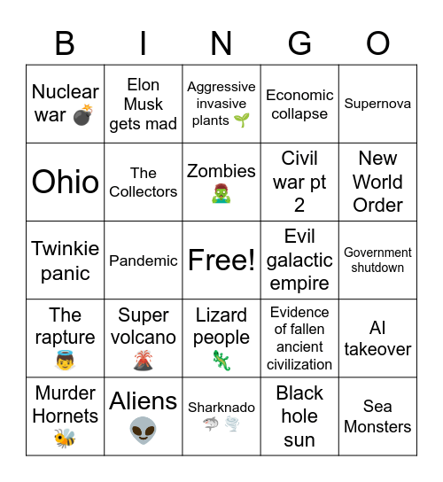 2020 Apocalypse Bingo Card
