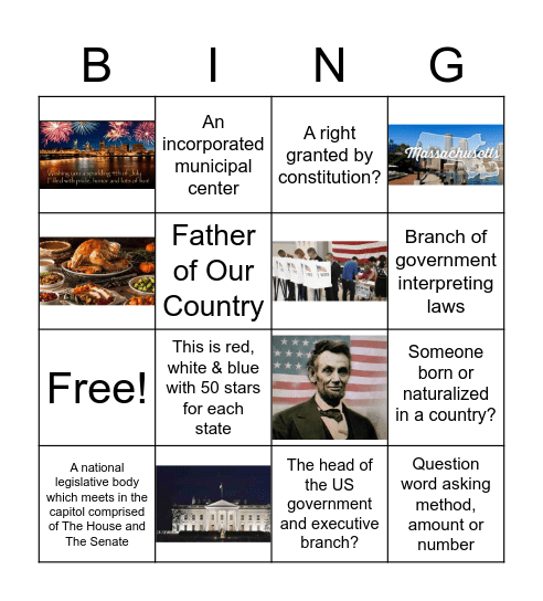 Citizenship Practice Bingo Card